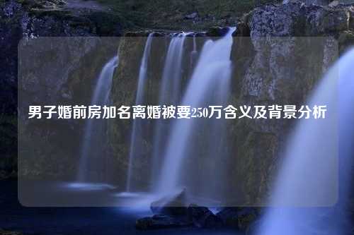 男子婚前房加名离婚被要250万含义及背景分析