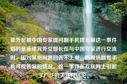 菲外长被中国专家提问翻手机找答案这一事件指的是菲律宾外交部长在与中国专家进行交流时，因对某些问题回答不上来，而现场翻看手机寻找答案的情况。这一事件在互联网上引起了广泛的关注和讨论。